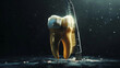 Molar tooth and knife on dark background