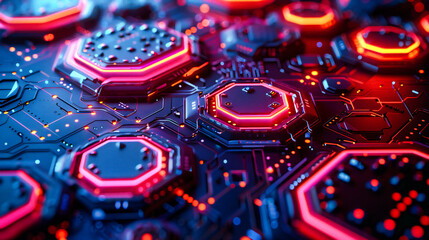 Poster - digital technology and circuit board, abstract electronic design, modern computing background, blue 