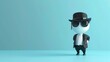 3D rendering of aðŸ•´ï¸ wearing a suit and sunglasses, standing on a blue background.