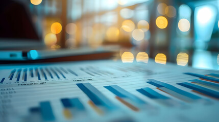 Poster - financial charts and graphs on the table with laptop, business and finance concept