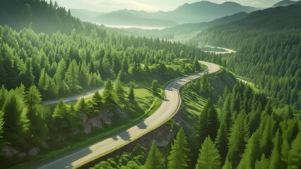 Sticker - Aerial view of the road in the mountains. Carpathians, Ukraine, A birds eye view of a winding asphalt road through, AI Generated