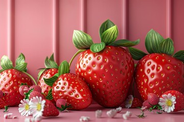 Wall Mural - 3D strawberries close-up
