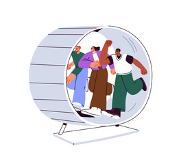 Poster - Rat race, rivalry concept. Competitors running, rushing in hamster wheel. Stressed people hurrying in endless eternal work and life cycle. Flat graphic vector illustration isolated on white background