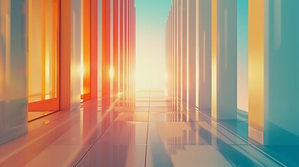 Wall Mural - Sunset glow in modern hallway