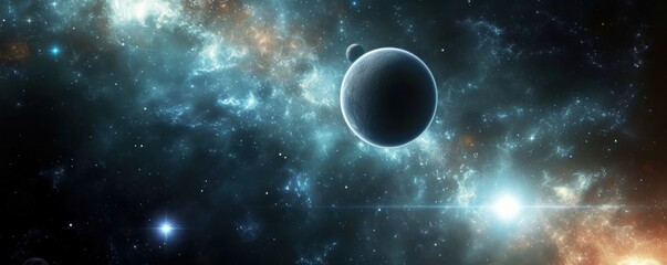 Wall Mural - view of planet in space galaxy and stars in bacground.