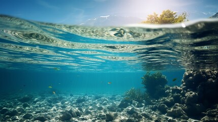 Wall Mural - Tranquil Split Underwater Scene: Sunlit Sky & Serene Sea - Canon RF 50mm f/1.2L USM Capture