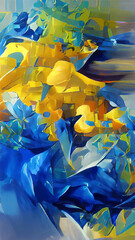 Poster - Abstract background modern futuristic graphic. Yellow, Blue chaotic background.