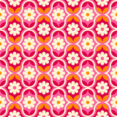 Wall Mural - Retro cute geometric flower seamless pattern background.