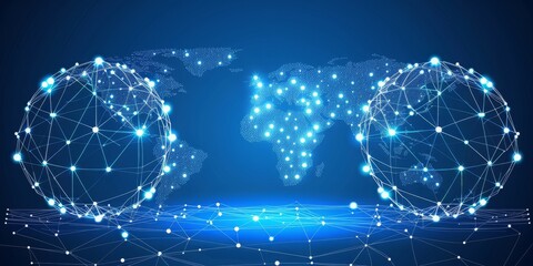 Leinwandbilder -  A Digital Representation of an Interconnected World Network, Symbolizing the Web of Global Communication, Generative AI