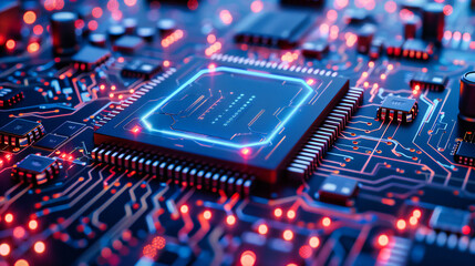Poster - advanced microprocessor technology, close-up of circuit board, digital electronics and computing, en