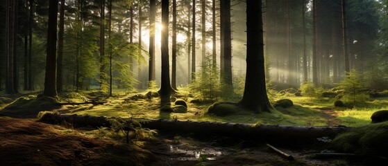 Wide-angle Panoramic View of Forest with Sun Rays, Captured by Canon RF 50mm f/1.2L USM