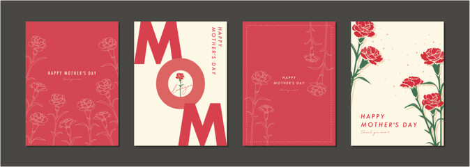 Wall Mural - 母の日　mother's day　カーネーション　素材セット　フレーム　背景　ベクターイラスト　シンプル　おしゃれ