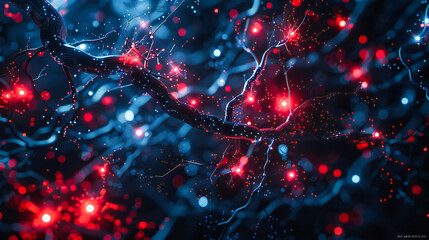 Poster - abstract network and digital connections, blue glowing lines and structures, futuristic technology b