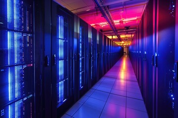 Aufkleber - a photograph showcasing rows of servers in a well-lit data center, supercomputers competing in a pro