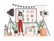 © YUTTADANAI - Simple flat vector illustration of a woman doing live selling goods on social media platform.