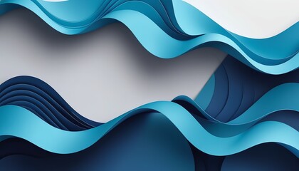 Poster - Modern Origami Design: Blue Paper Cut Waves