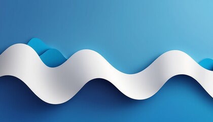 Poster - Blue Paper Cut Wave Shapes: Modern Origami Design