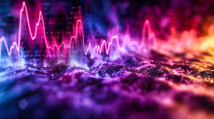 Poster - abstract blue neon waves in digital space, futuristic design with glowing lines and energy flow conc