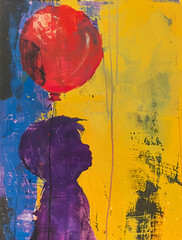 Wall Mural - a painting of a child holding a red balloon