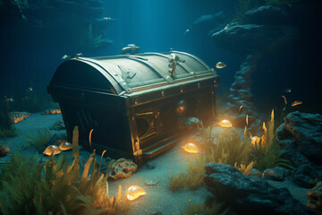 Wall Mural - The Old Treasure Chest Sunk Under the sea