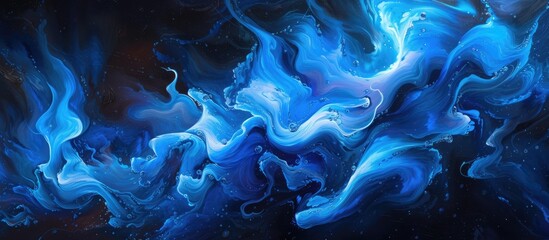 Aufkleber - A painting featuring vibrant blue and white swirls against a stark black background. The colors blend seamlessly, creating a dynamic and captivating visual effect.