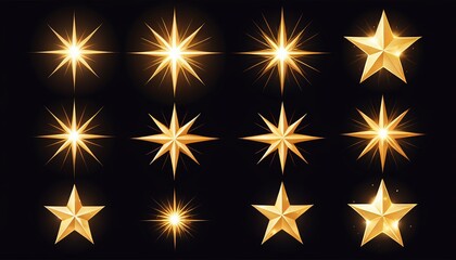 Poster - Glowing Stars with Sparkles: A Golden Light Vector Illustration