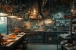 A Kitchen Filled With Various Pots and Pans, Visual representation of a seafood restaurant's kitchen that is currently inactive, AI Generated