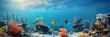 Detailed and lively underwater coral reef scene with assorted tropical fish and colorful corals in their natural habitat