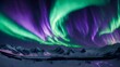 a celestial vantage point, the ethereal dance of the Northern Lights unfolds in a breathtaking display. This photograph captures the vivid hues of green and purple streaking across the night sky