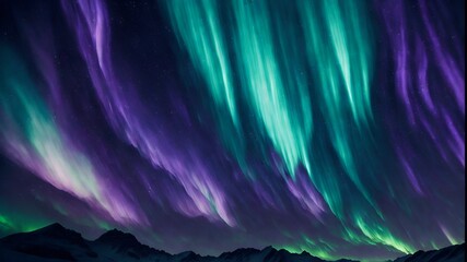 Wall Mural - In a dazzling display of cosmic artistry, the Aurora Borealis swirls across the night sky, painting it with vibrant hues of green, purple, and blue.