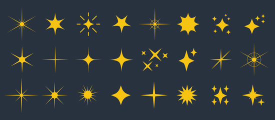 set sparkle stars line art icon. vector four-pointed star for logo, social media stories.yellow, gol