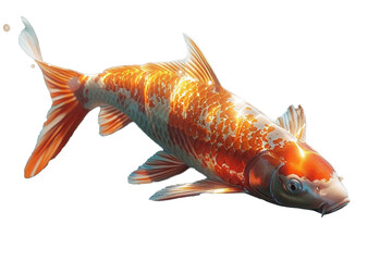 Wall Mural - Glimmering scales catch sunlight, a lone koi swims serenely object on a transparent background. 