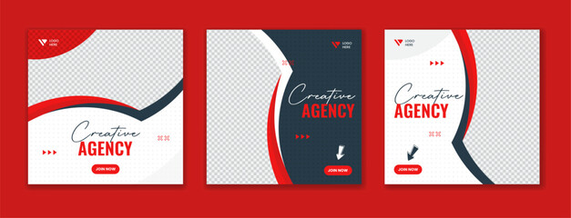 Wall Mural - Red creative corporate social media post design template. Online business agency editable layout. Square marketing agency vector post