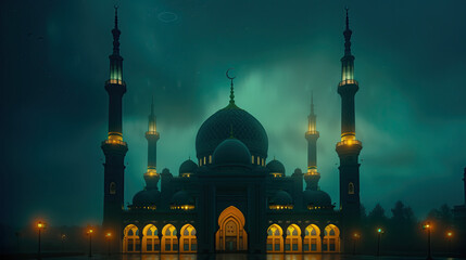 Wall Mural - mosque lit up in the night sky. ramadan kareem background