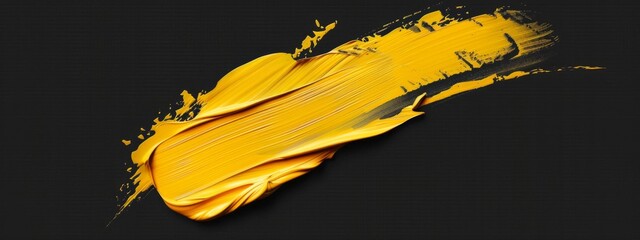 Poster - Yellow acrylic oil paint background banner - Abstract stroke / splash stains blobs brush liquid cream of blue paint, isolated on black paper table texture.