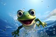 a cartoon frog jumping out of water