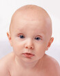 © T. Rose/peopleimages.com - Studio, newborn and baby in white background, portrait and face of innocent infant, pure and adorable. Young child, cute and health of little kid, soft and toddler with glow, shine and closeup