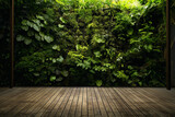 Fototapeta  - wooden floor and vertical garden background