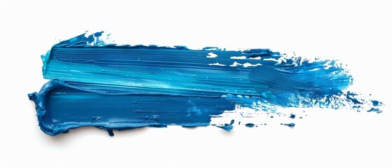 Poster - Blue acrylic oil paint background banner - Abstract stroke / splash stains blobs brush liquid cream of blue paint, isolated on white texture
