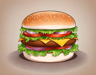 Wall Mural - hamburger on a brown background with space for text