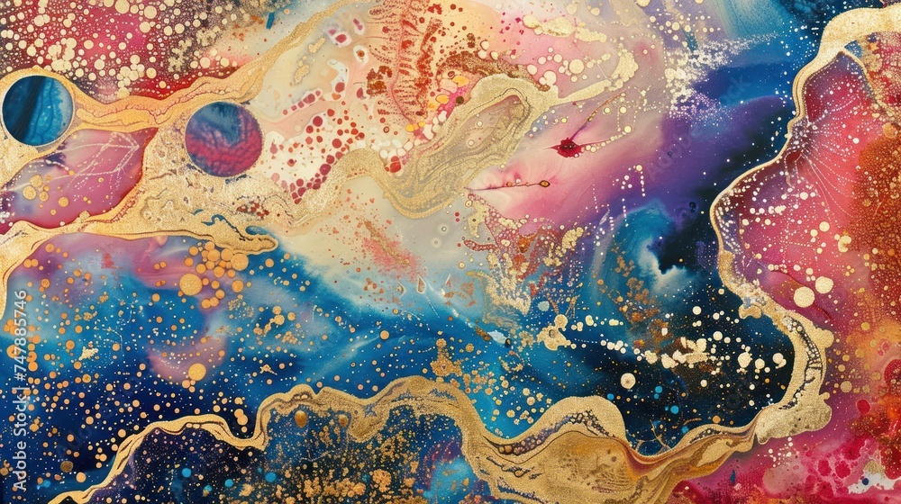 Alcohol ink painting abstract background, inky splashes, stains and ...
