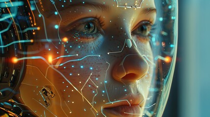 Aufkleber - Artificial intelligence and digital smart world concept, close up of human and robot faces