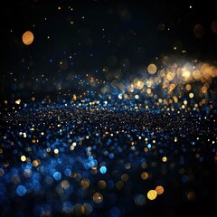 Wall Mural - Bokeh of golden lights and blue lights on a dark background
