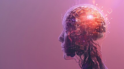 Aufkleber - An image of a human's head and brain. A concept that combines artificial intelligence, AI technology, and thinking.