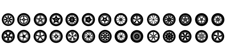 Wall Mural - Car wheel icon vector set. Wheel illustration sign collection. Tire service symbol or logo.