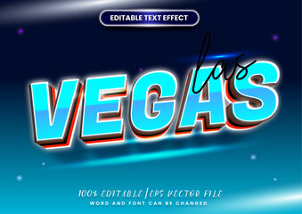 Poster - Blue neon glow text effect. Las vegas with cosmos glow style effect editable font.