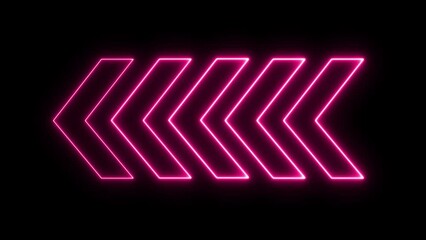 Poster - Purple neon arrows point on a black background. Neon Left Arrows icons. Glowing pointers on a transparent background. Location indicator for casino, bars, cinemas, nightclub, and motel