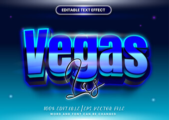 Poster - Blue neon glow text effect. Las vegas with cosmos glow style effect editable font.