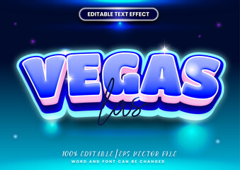 Poster - Blue neon glow text effect. Las vegas with cosmos glow style effect editable font.
