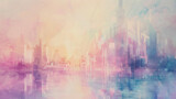 Fototapeta Nowy Jork - A beautiful watercolor depiction of a futuristic cityscape with pastel hues adding a soft